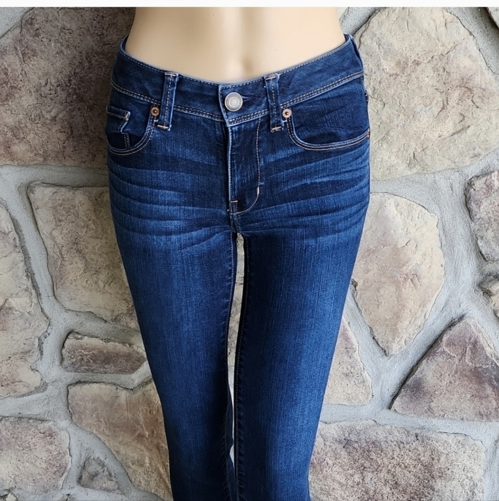 AMERICAN EAGLE ZIP FRONT SUPER SKINNY JEANS DARK WASH SIZE 00 hp🔥🔥🔥 - Picture 4 of 10